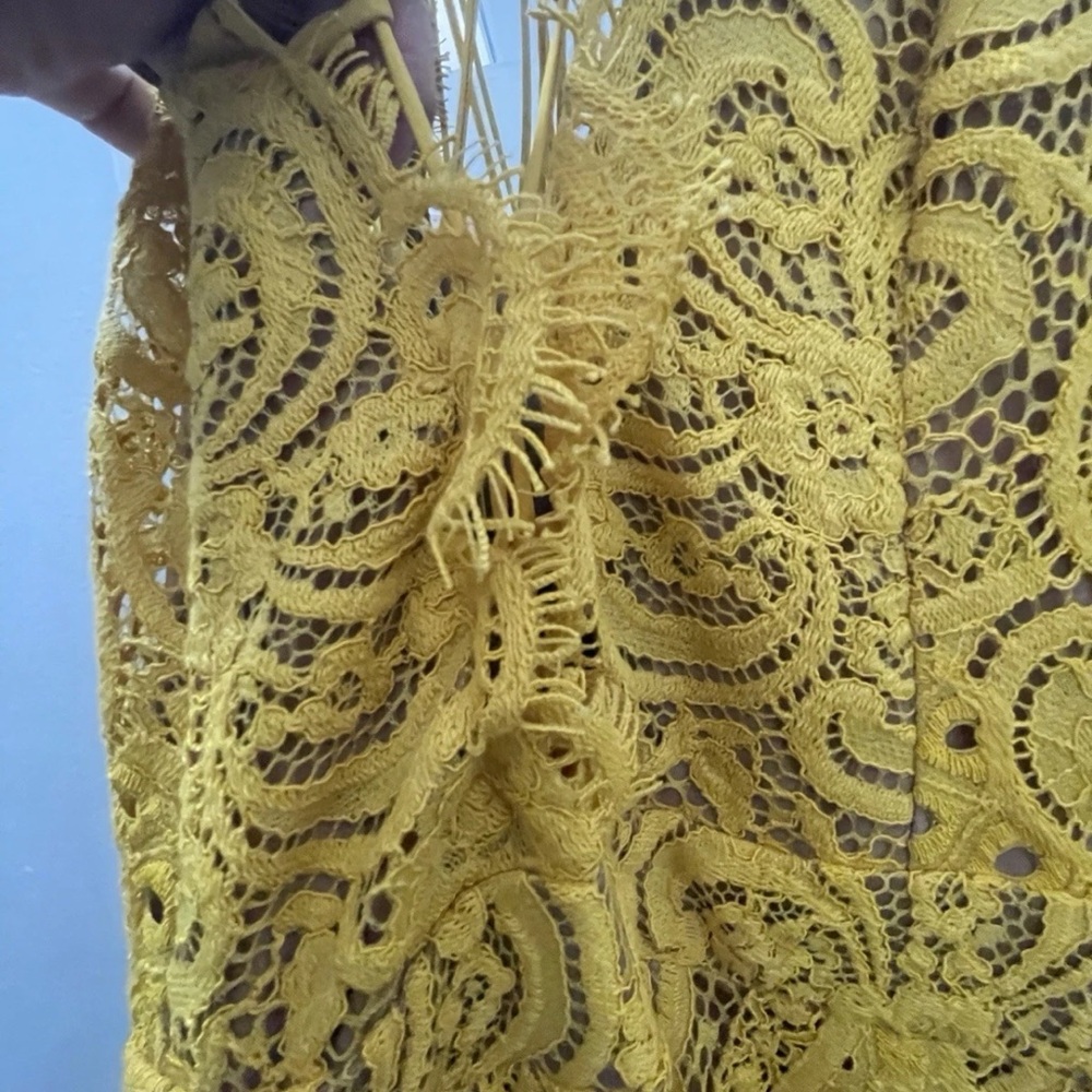 Michael Costello x Revolve Long Sexy Maxi Dress Sz Medium Yellow Lace - Picture 10 of 11